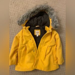 Yellow Kids Jacket with Faux Fur Hood